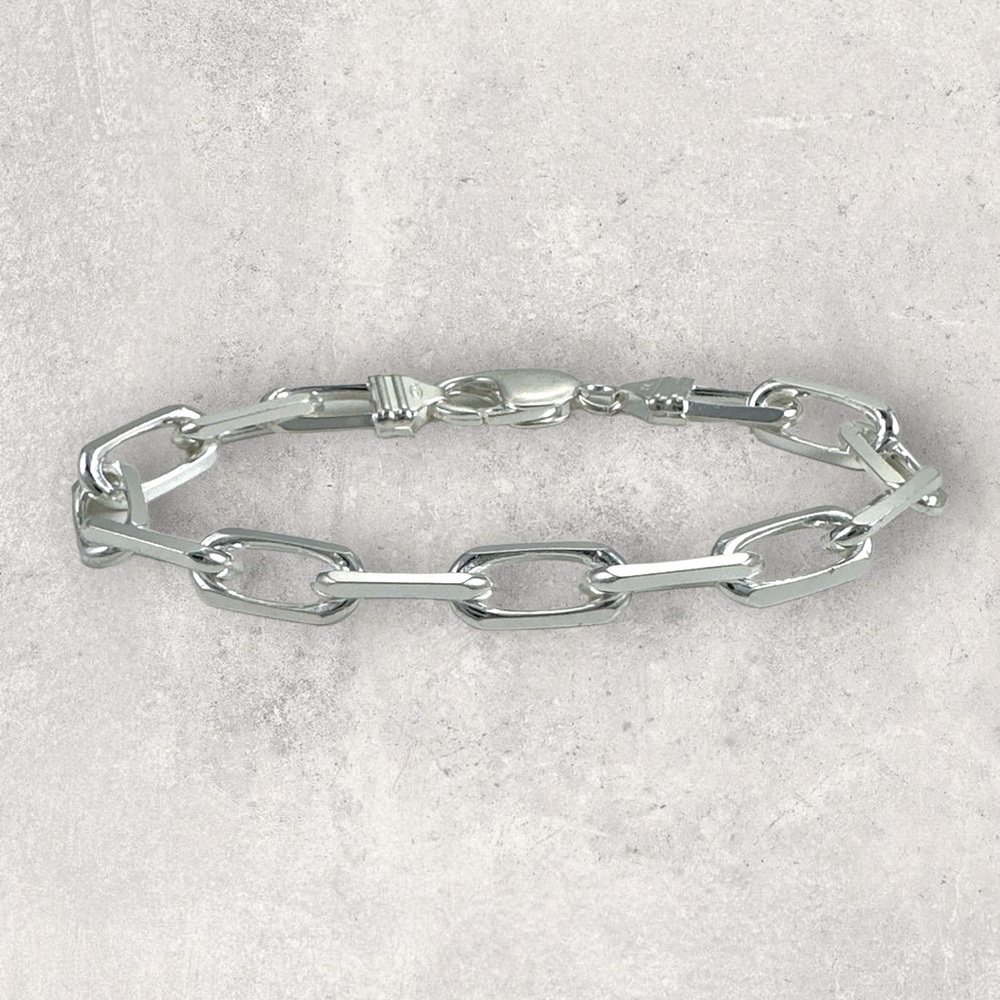 925 ITALY Sterling Silver Knife Cut 8.3mm Anchor Chain Men's Bracelet